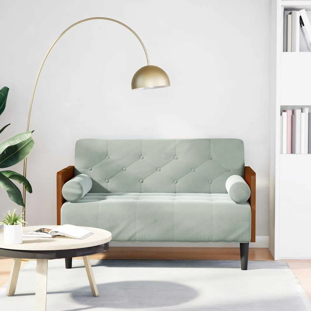 Dvivietė sofa su pagalvėlėmis, šviesiai pilka, 110 cm, aksomas
