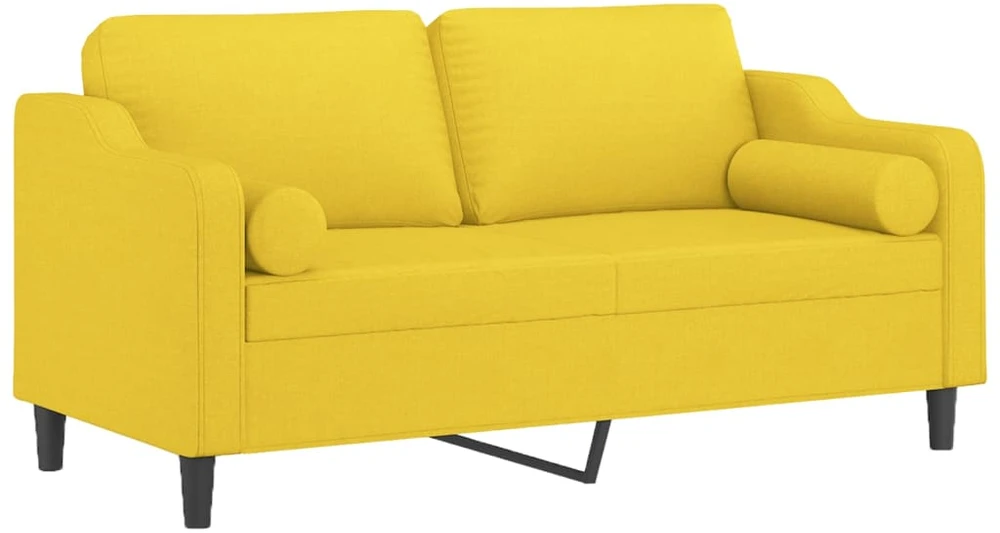 Dvivietė sofa su pagalvėlėmis, šviesiai geltona, 140cm, audinys