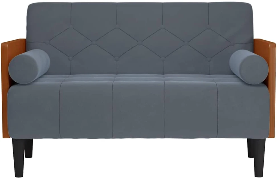 Dvivietė sofa su pagalvėlėmis, tamsiai pilka, 110 cm, aksomas