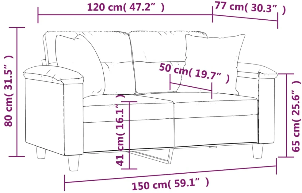 Dvivietė sofa su pagalvėmis, smėlio, 120cm, audinys