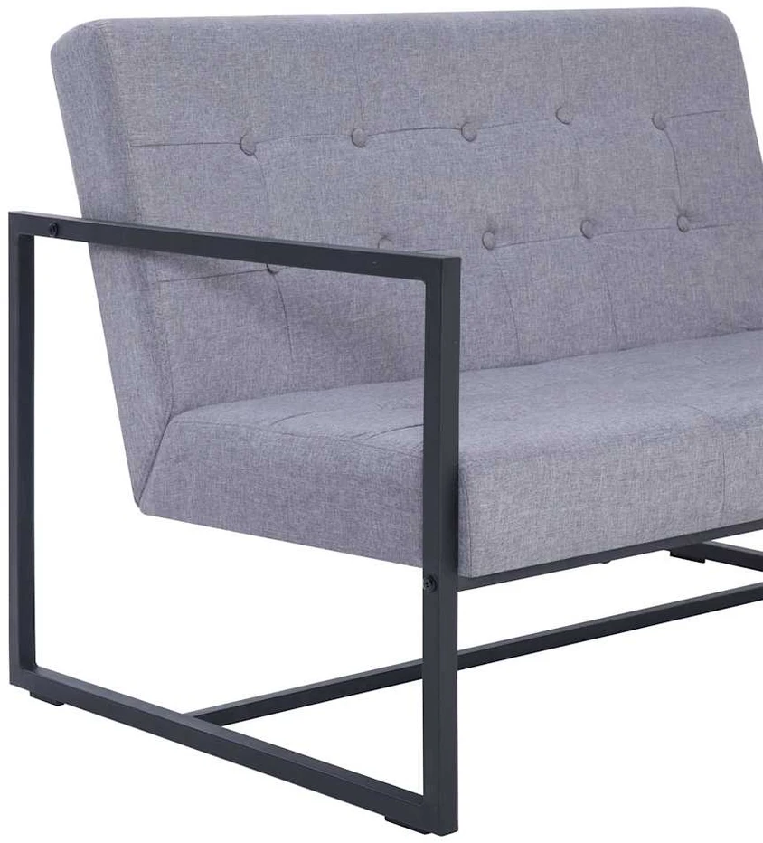 Dvivietė sofa su porankiais, šviesiai pilka, plienas ir audinys
