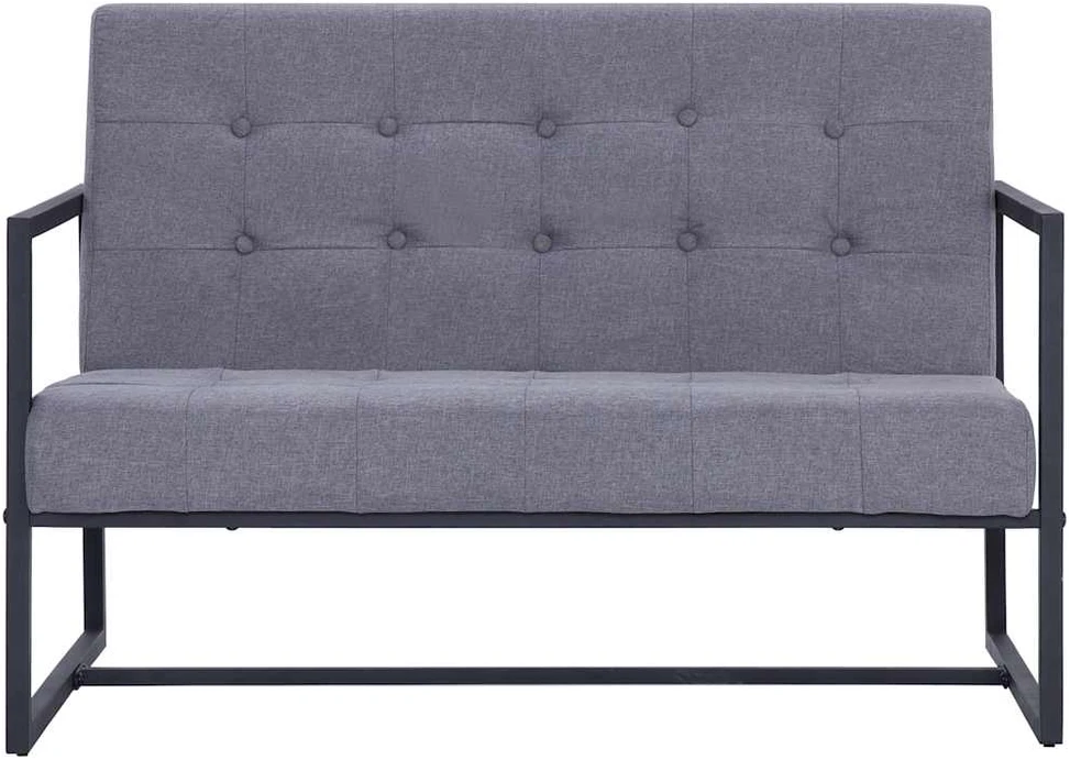 Dvivietė sofa su porankiais, šviesiai pilka, plienas ir audinys