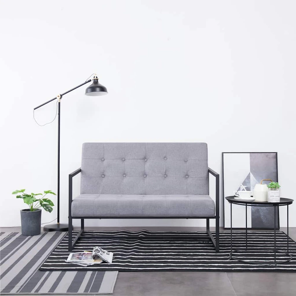 Dvivietė sofa su porankiais, šviesiai pilka, plienas ir audinys