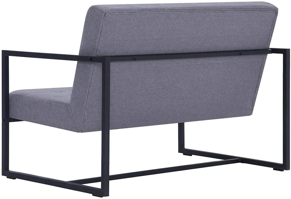 Dvivietė sofa su porankiais, šviesiai pilka, plienas ir audinys