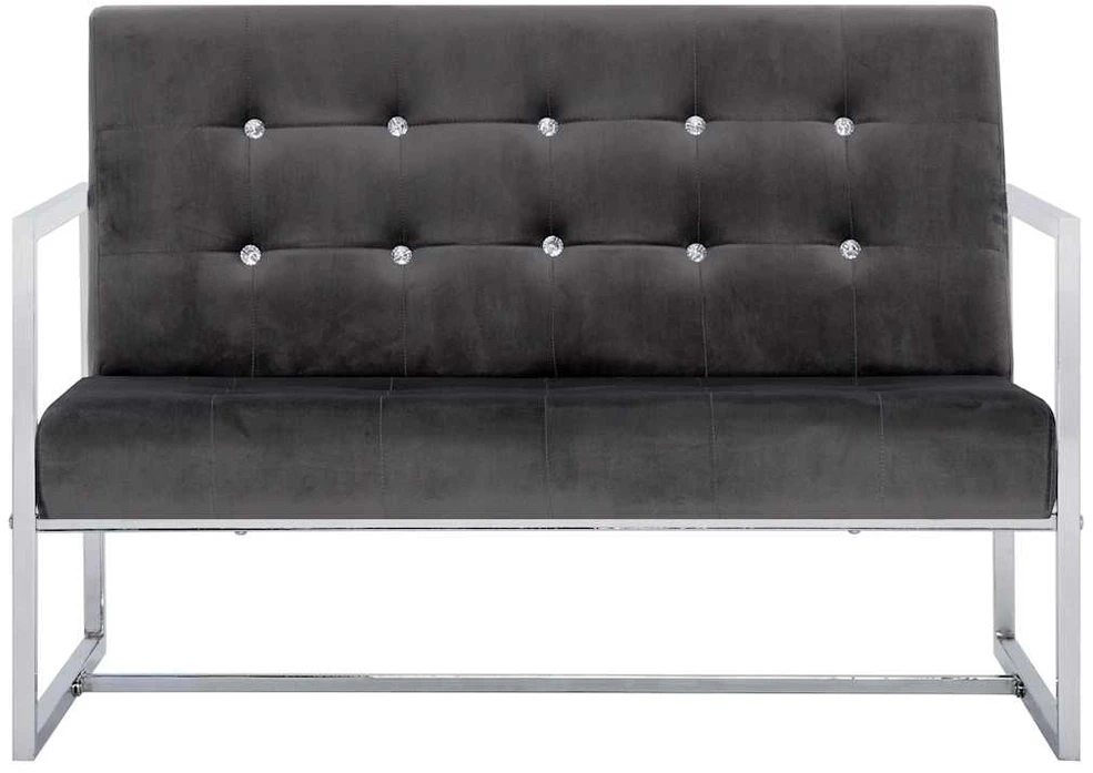Dvivietė sofa su porankiais, tamsiai pilka, chromas ir aksomas