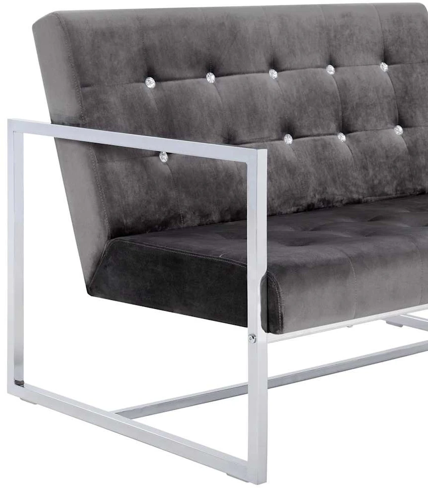 Dvivietė sofa su porankiais, tamsiai pilka, chromas ir aksomas