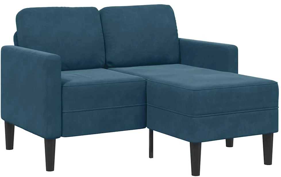 Dvivietė sofa su šezlongu, L formos, mėlyna, 125 cm, aksomas