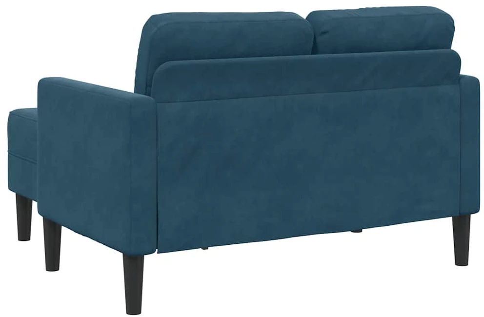 Dvivietė sofa su šezlongu, L formos, mėlyna, 125 cm, aksomas