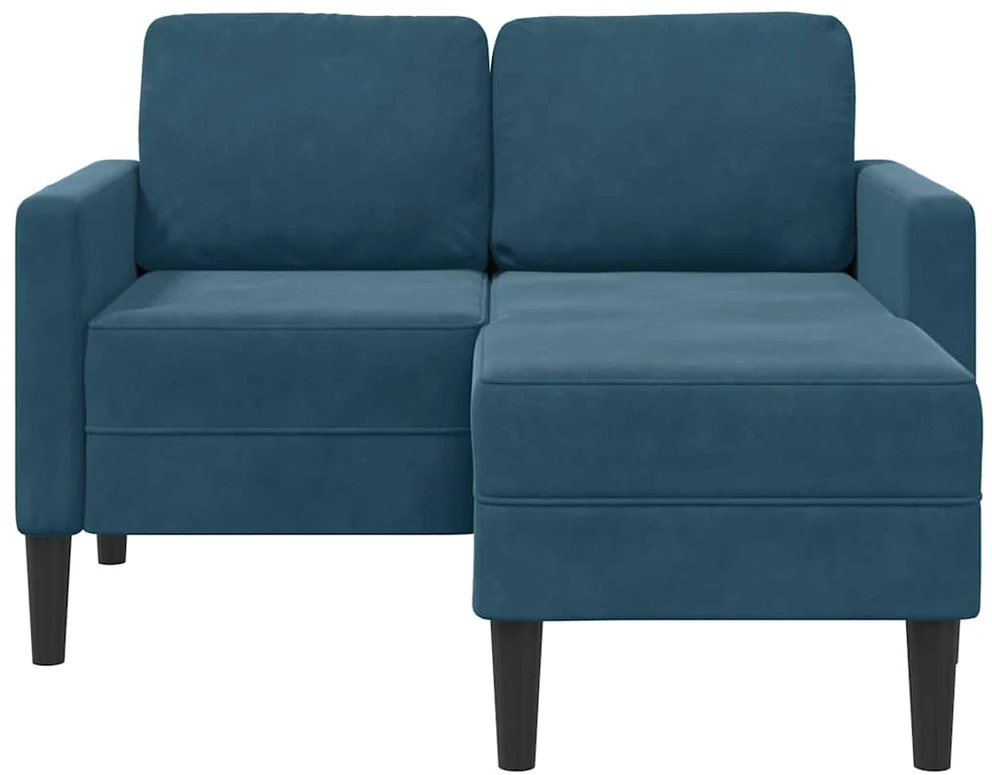 Dvivietė sofa su šezlongu, L formos, mėlyna, 125 cm, aksomas
