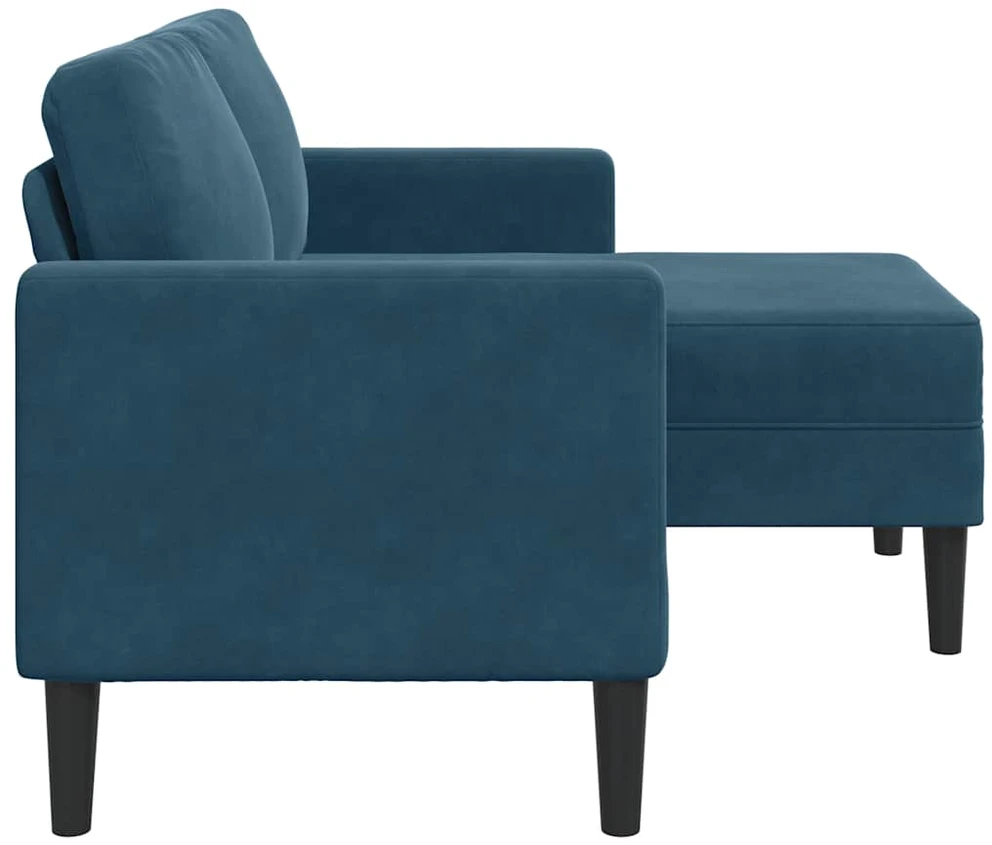 Dvivietė sofa su šezlongu, L formos, mėlyna, 125 cm, aksomas