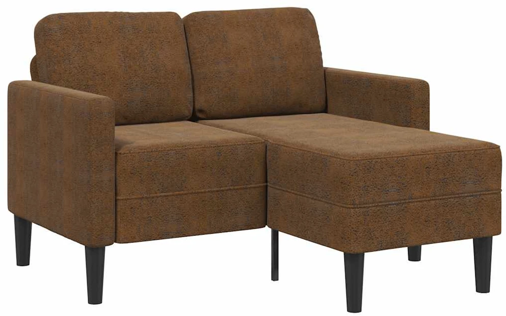 Dvivietė sofa su šezlongu, L formos, ruda, 125 cm, dirbtinė oda