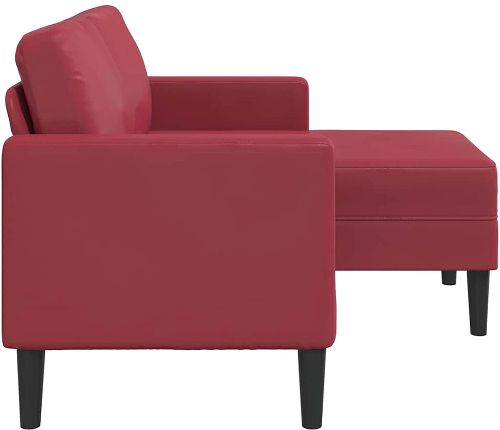 Dvivietė sofa su šezlongu, L formos, vyno raudonos spalvos, 125 cm, dirbtinė oda
