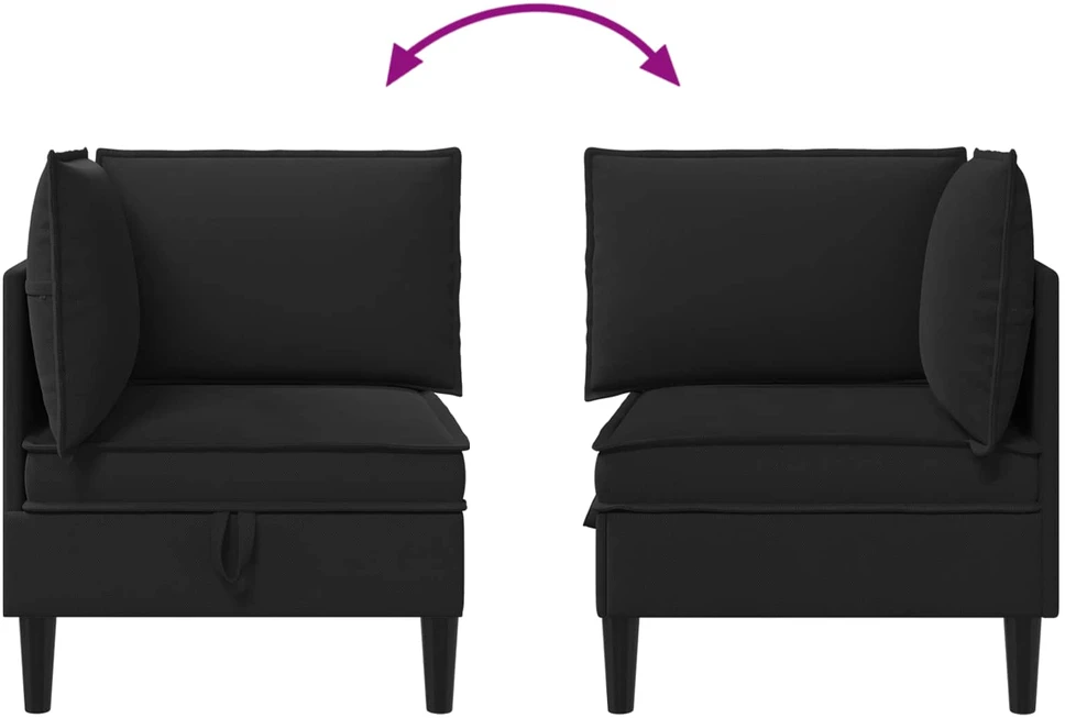 Kampinė Sofa su Saugykla Juoda Aksomas