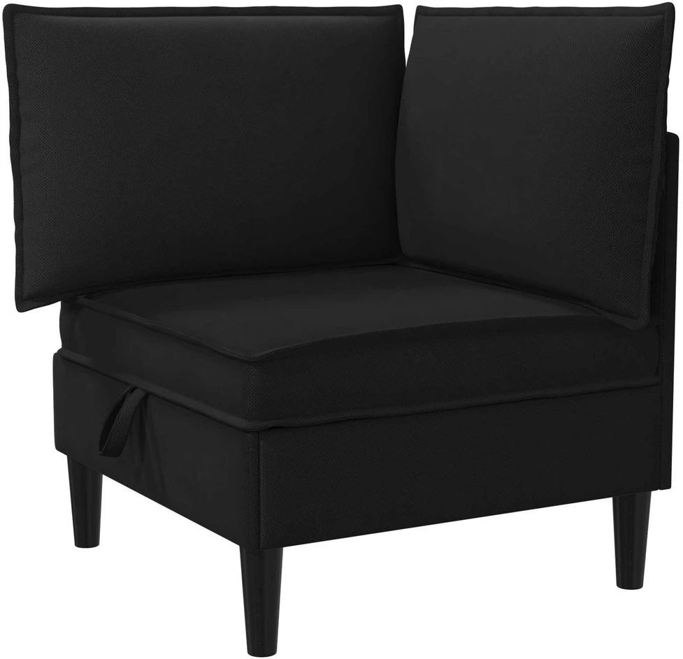 Kampinė Sofa su Saugykla Juoda Aksomas