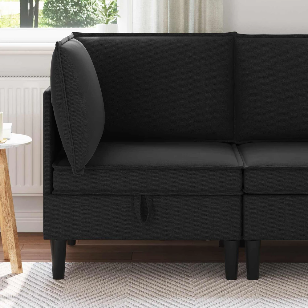 Kampinė Sofa su Saugykla Juoda Aksomas