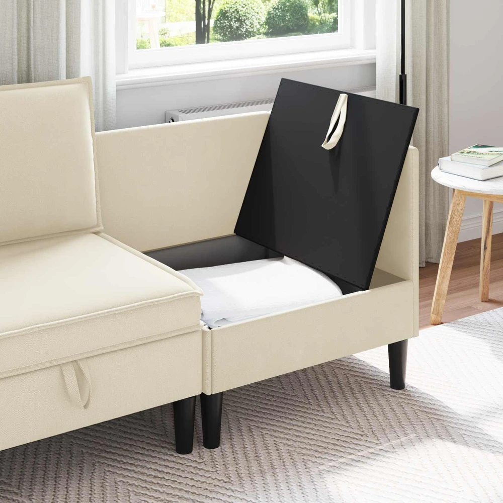 Kampinė Sofa su Saugykla Kreminė Aksomas
