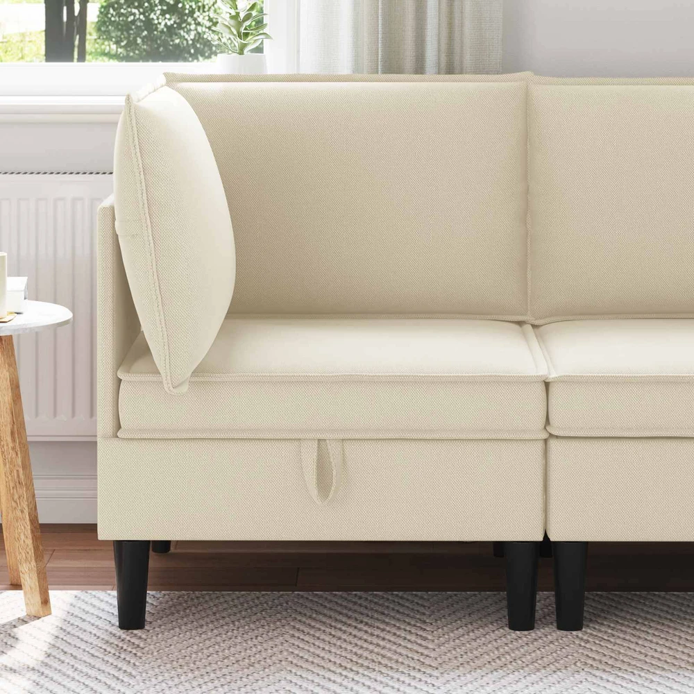 Kampinė Sofa su Saugykla Kreminė Aksomas