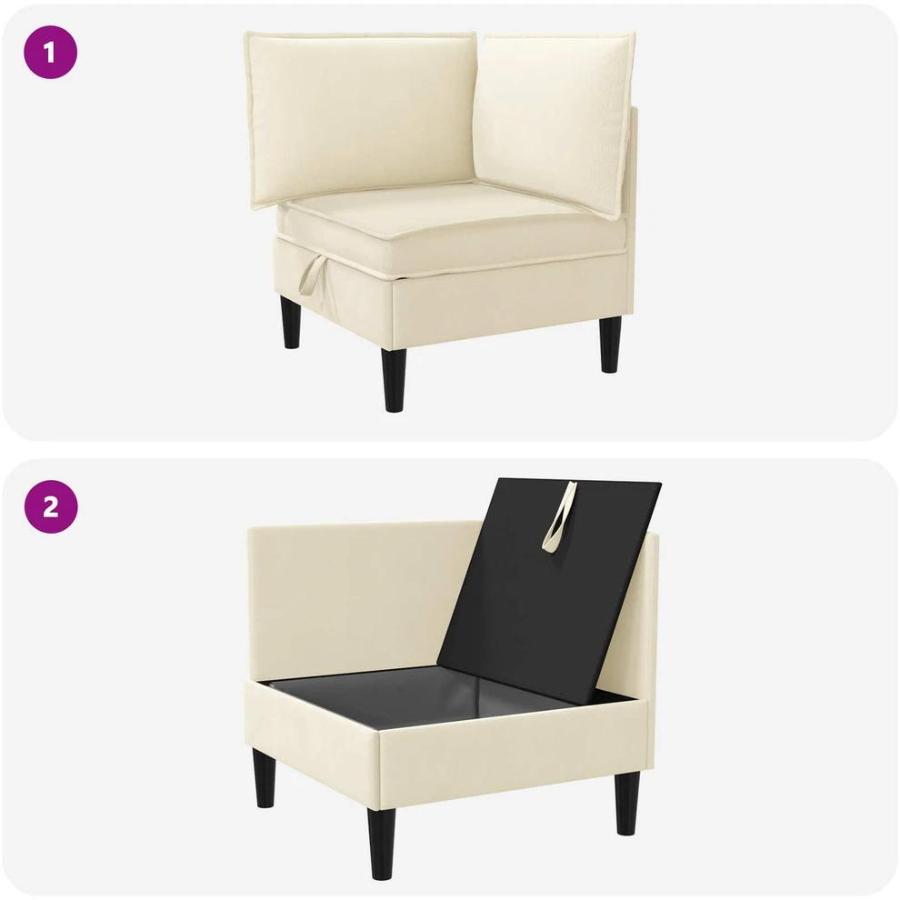 Kampinė Sofa su Saugykla Kreminė Aksomas