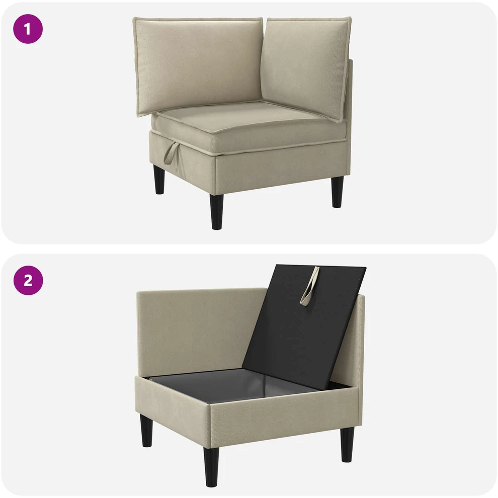 Kampinė Sofa su Saugykla Smėlio Aksomas