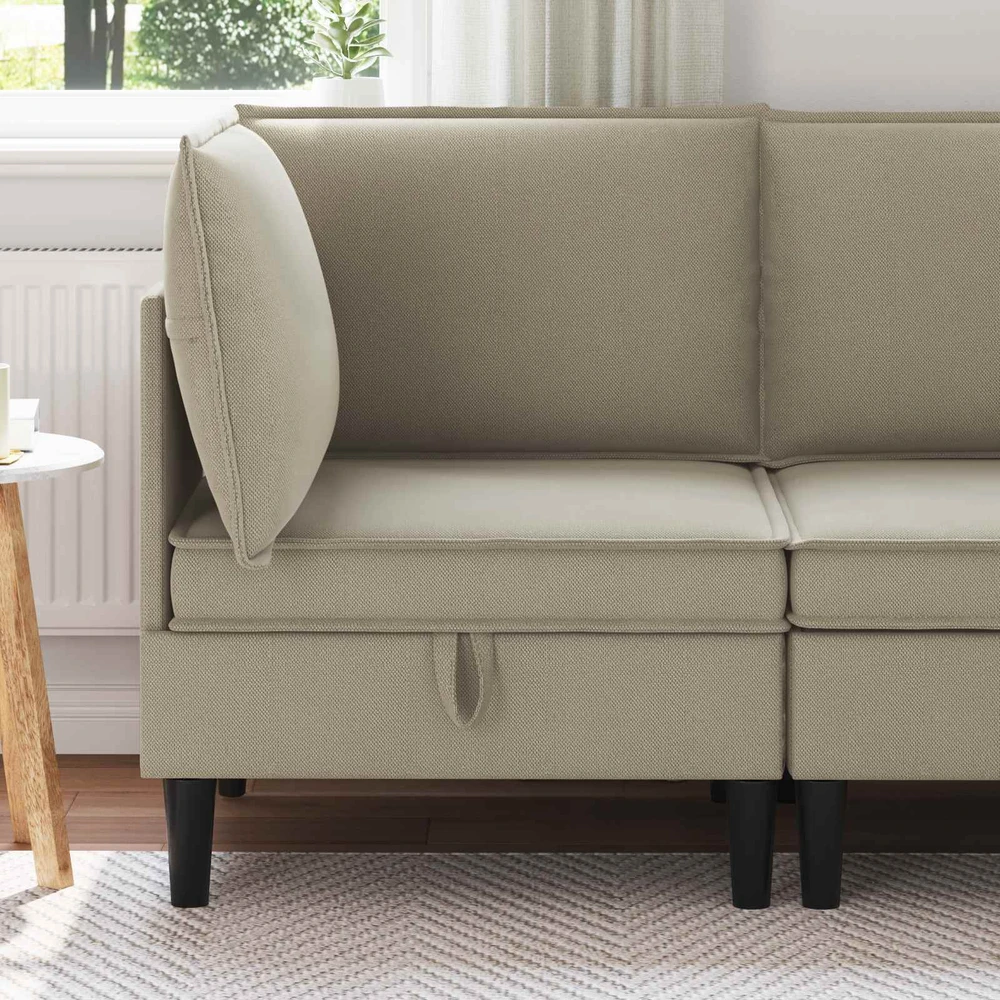 Kampinė Sofa su Saugykla Smėlio Aksomas