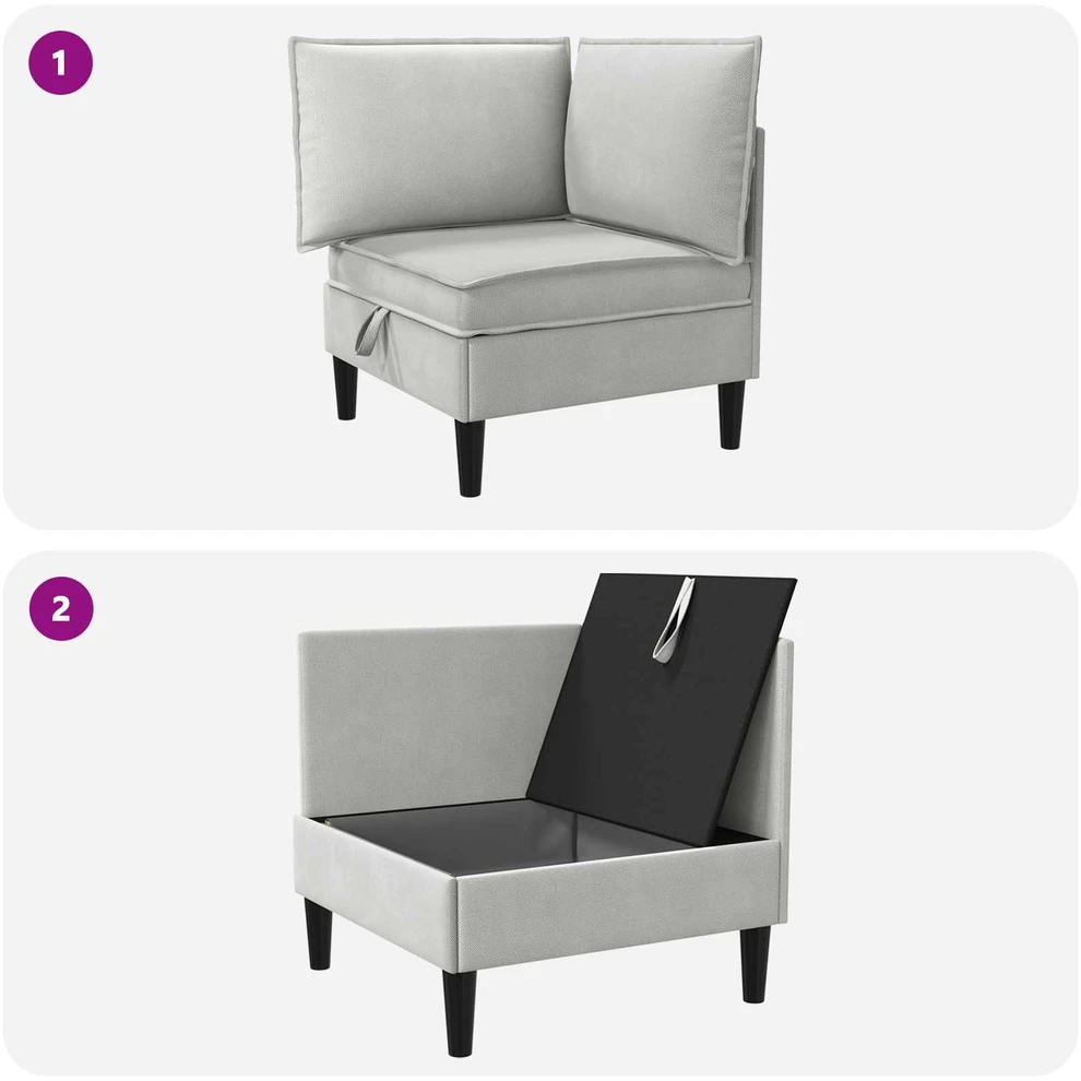 Kampinė Sofa su Saugykla Šviesiai pilka Aksomas