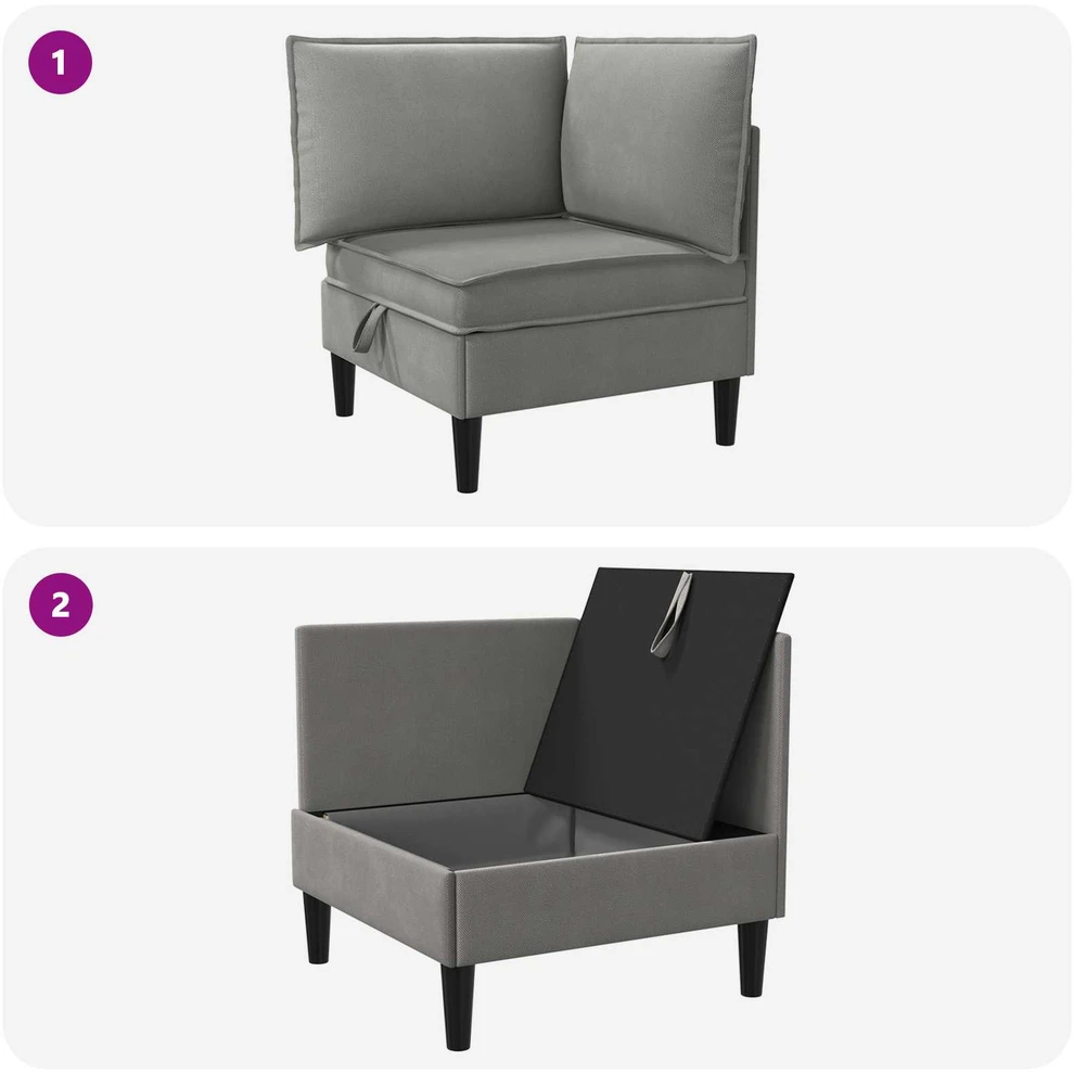 Kampinė Sofa su Saugykla Tamsiai pilka Aksomas