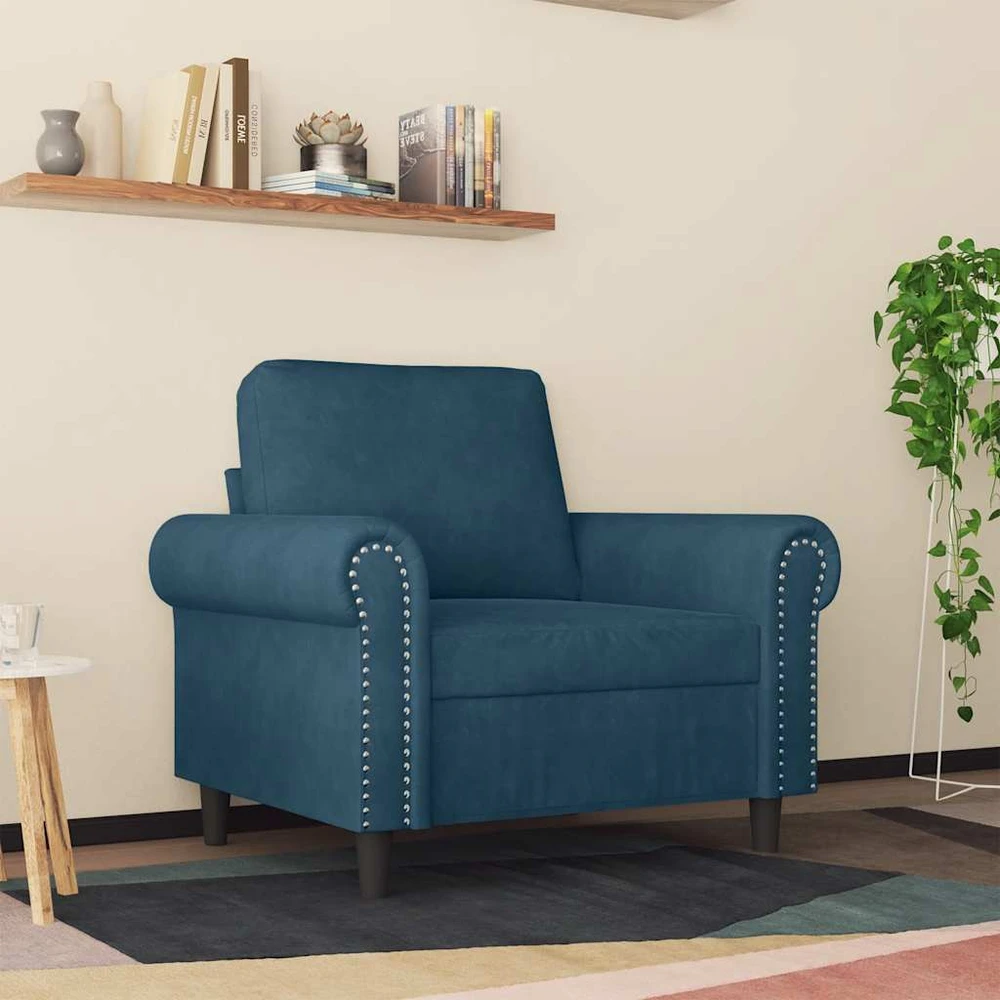 Sofa Krėslas, mėlynos spalvos, 60cm, aksomas