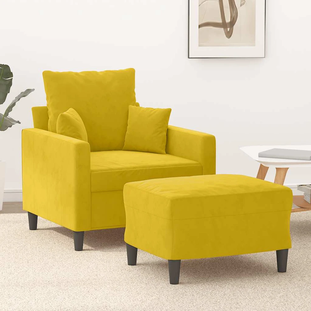 Sofa Krėslas su pakoja, geltonos spalvos, 60cm, aksomas