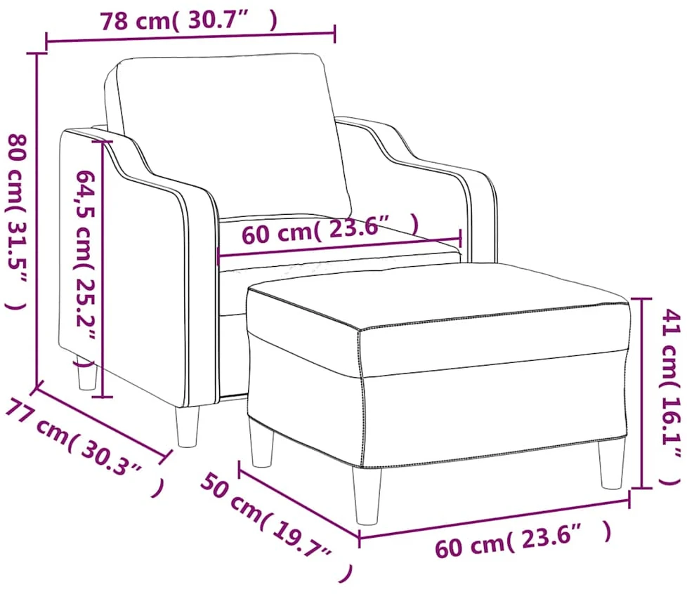Sofa Krėslas su pakoja, juodos spalvos, 60cm, audinys