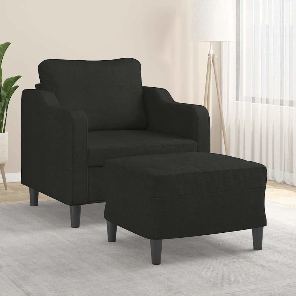 Sofa Krėslas su pakoja, juodos spalvos, 60cm, audinys