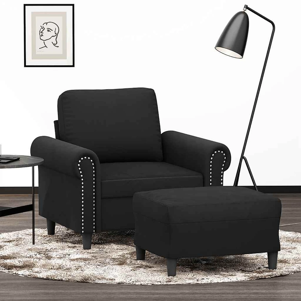 Sofa Krėslas su pakoja, juodos spalvos, 60cm, aksomas