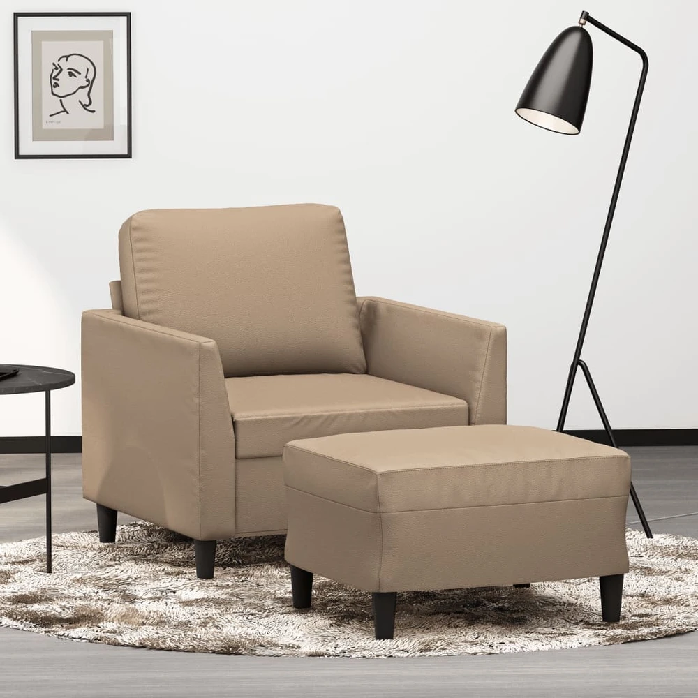 Sofa Krėslas su pakoja, kapučino spalvos, 60cm, dirbtinė oda