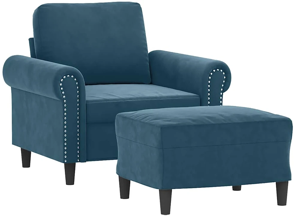 Sofa Krėslas su pakoja, mėlynos spalvos, 60cm, aksomas