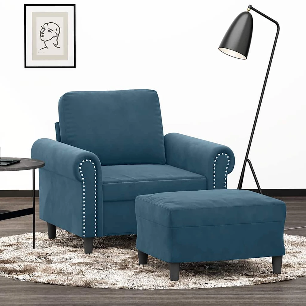 Sofa Krėslas su pakoja, mėlynos spalvos, 60cm, aksomas
