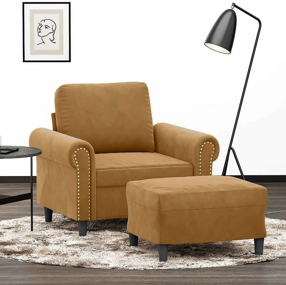 Sofa Krėslas su pakoja, rudos spalvos, 60cm, aksomas