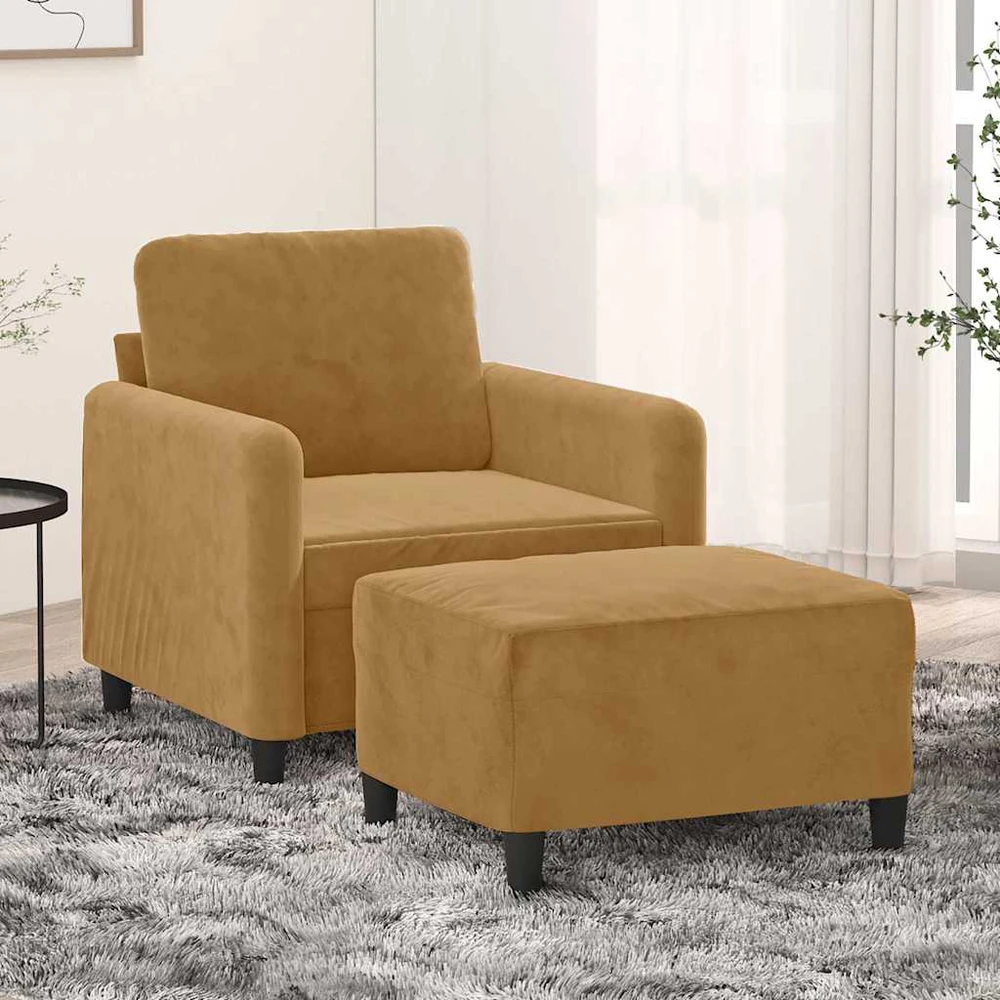 Sofa Krėslas su pakoja, rudos spalvos, 60cm, aksomas