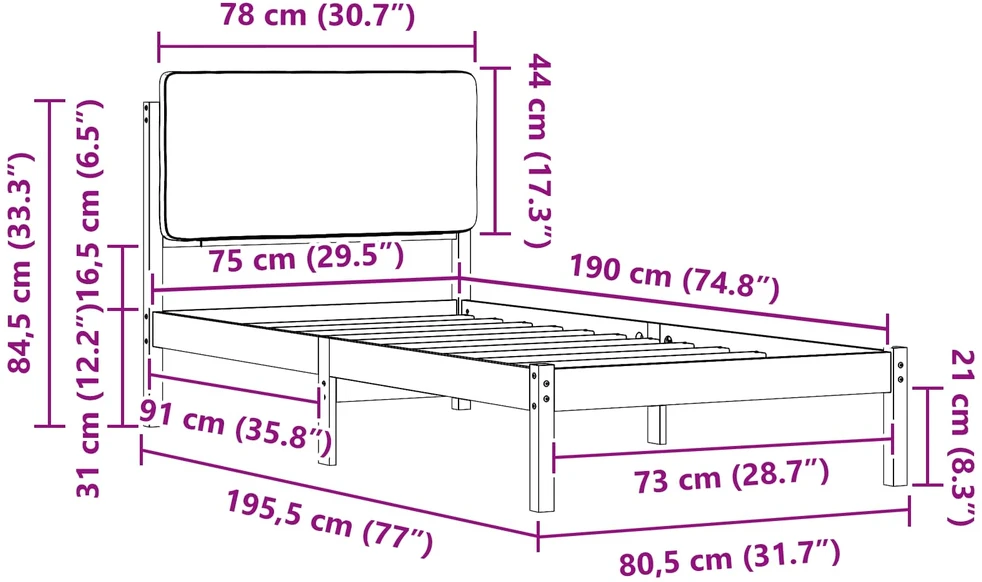 Lova Lovo rėmas su apmuštu galvūgaliu Tamsiai pilka 75 x 190 cm