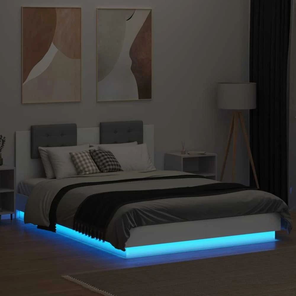 Lovos rėmas su galvūgaliu ir LED, baltos spalvos, 140x200cm