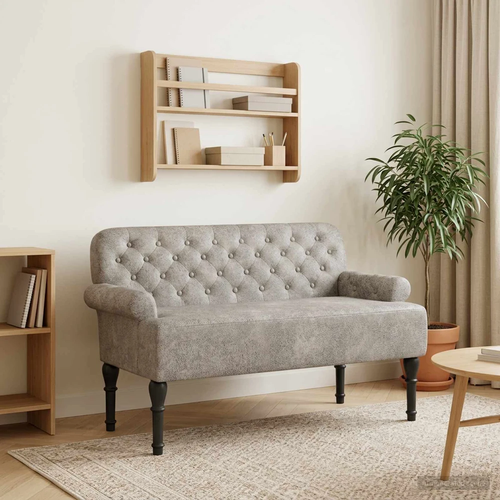 Sofa Minkštas kampas su mygtukų apmušalais Šviesiai pilka