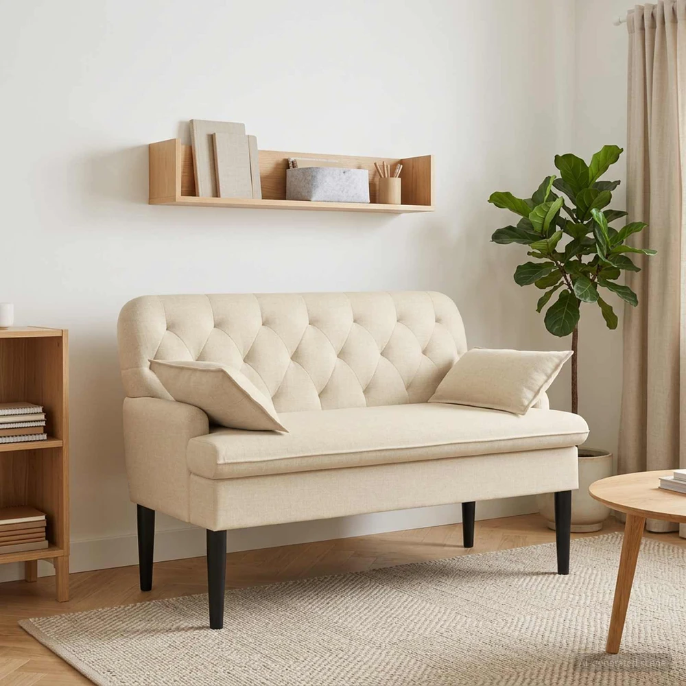 Sofa Minkštas kampas su mygtukų apmušalais Kreminė 111 x 68 x 80 cm