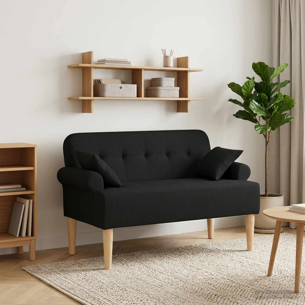 Sofa Minkštas kampas su mygtukų apmušalais Juoda 120 x 65 x 79 cm