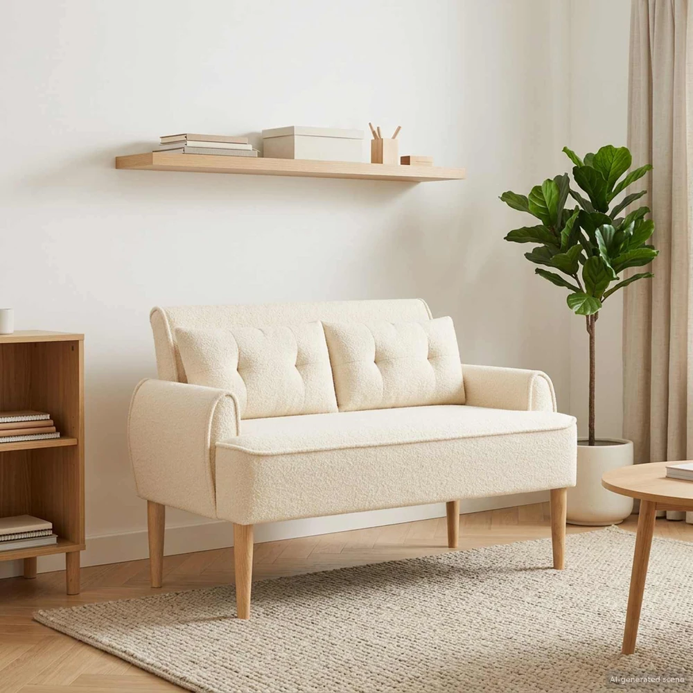 Sofa Minkštas kampas su mygtukų apmušalais Kreminė 117 x 67 x 77 cm