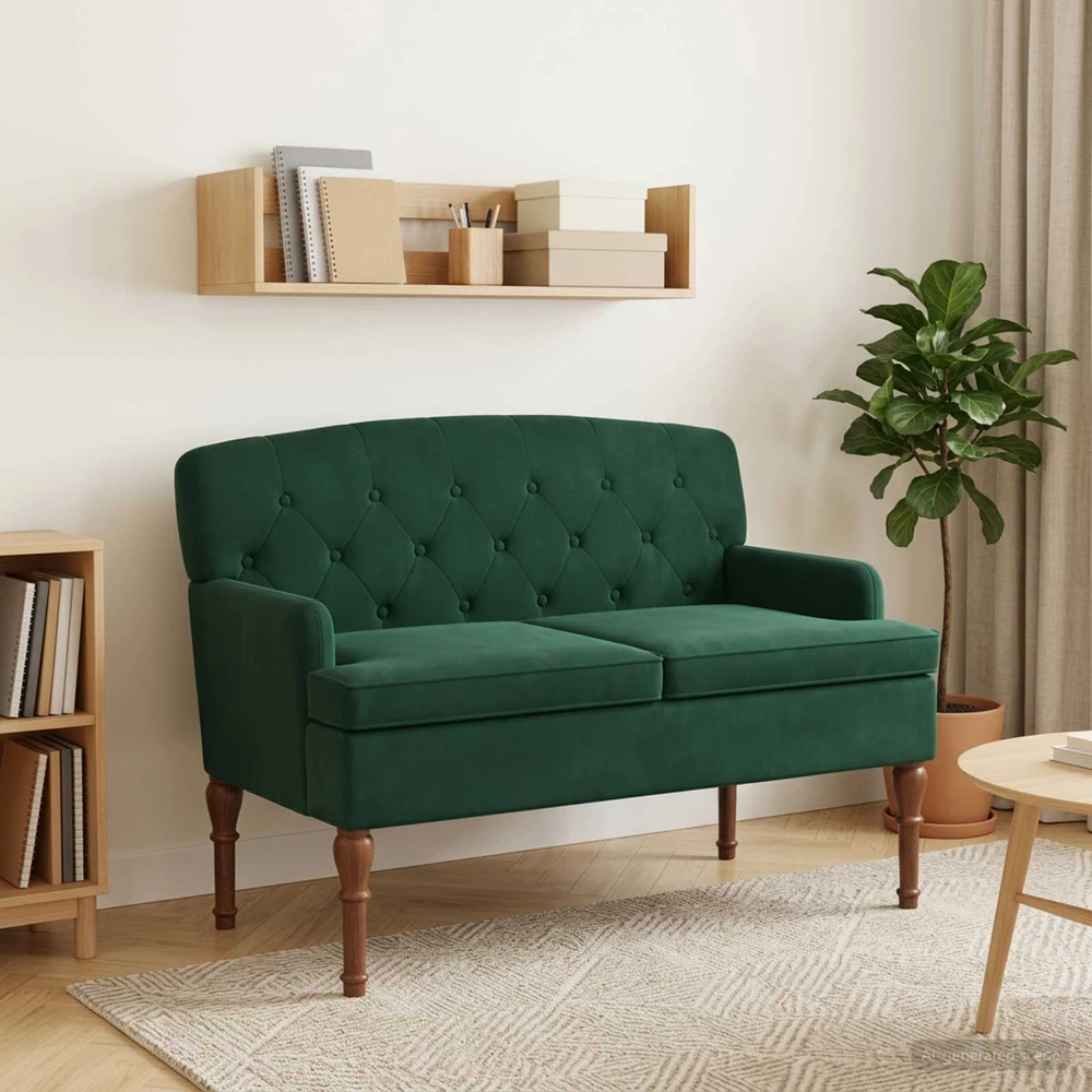 Sofa Minkštas kampas su mygtukų apmušalais Tamsiai žalia Aksomas