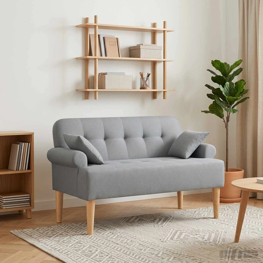 Sofa Minkštas kampas su mygtukų apmušalais Šviesiai pilka Audinys