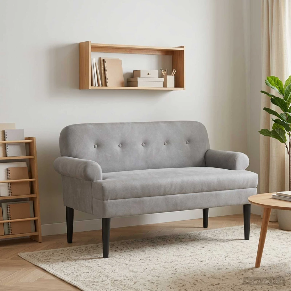 Sofa Minkštas kampas su mygtukų apmušalais Šviesiai pilka Aksomas