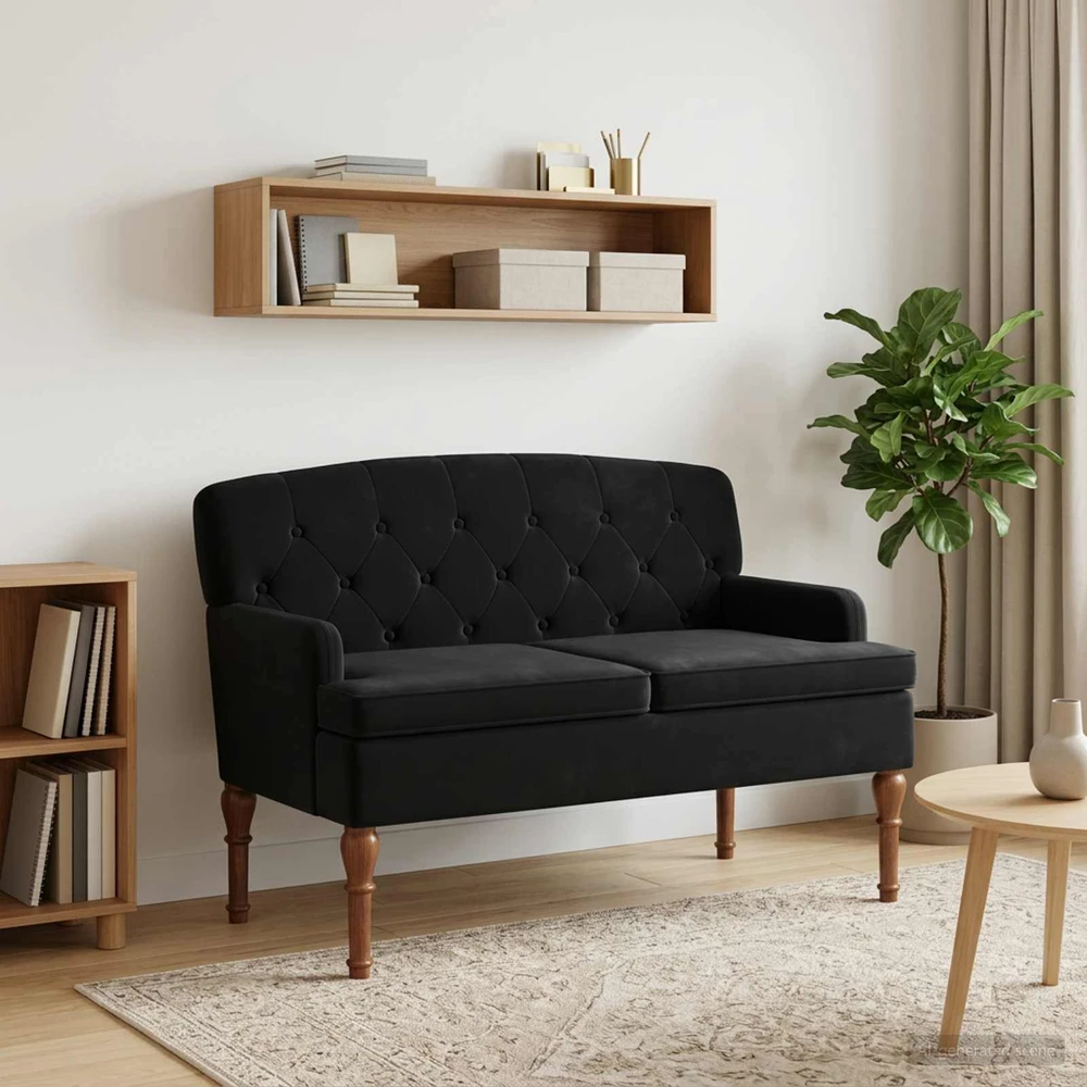 Sofa Minkštas kampas su mygtukų apmušalais Juoda 111 x 65 x 79 cm