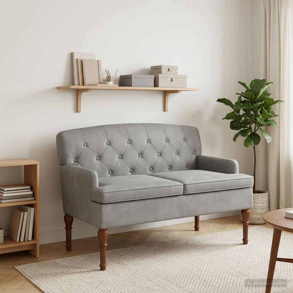 Sofa Minkštas kampas su mygtukų apmušalais Šviesiai pilka Aksomas