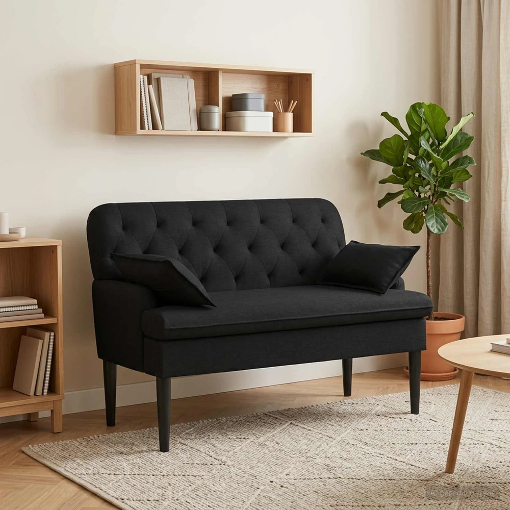 Sofa Minkštas kampas su mygtukų apmušalais Juoda 111 x 68 x 80 cm