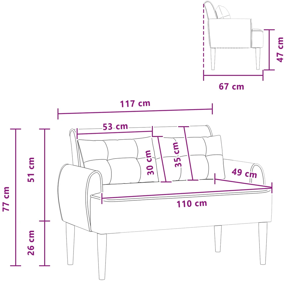 Sofa Minkštas kampas su mygtukų apmušalais Juoda 117 x 67 x 77 cm