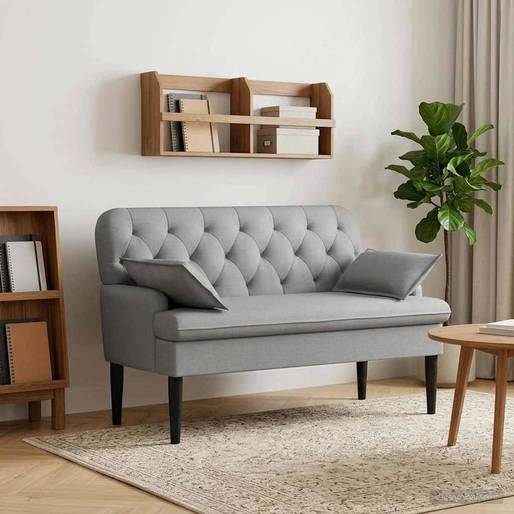 Sofa Minkštas kampas su mygtukų apmušalais Šviesiai pilka Audinys